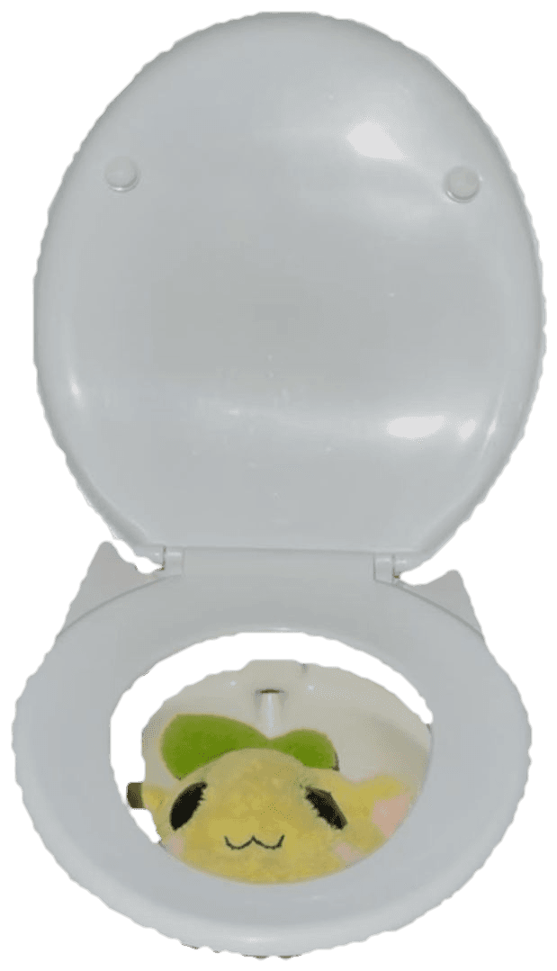 Emy peeking out of a toilet